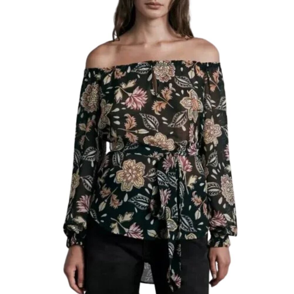 NEW rag & bone Sierra Silk Viscose Floral Off Shoulder Belted Top Sz. M